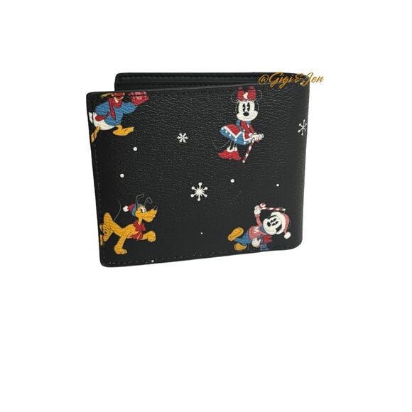Disney X Coach Wallet With Holiday Print Black New - Picture 9 of 10